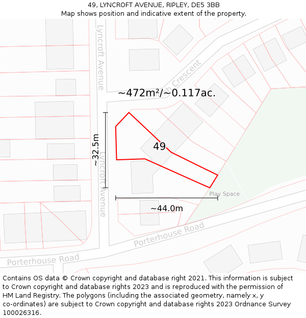 49, LYNCROFT AVENUE, RIPLEY, DE5 3BB: Plot and title map