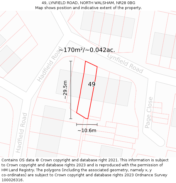 49, LYNFIELD ROAD, NORTH WALSHAM, NR28 0BG: Plot and title map