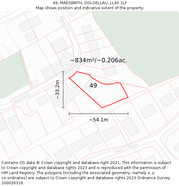 49, MAESBRITH, DOLGELLAU, LL40 1LF: Plot and title map