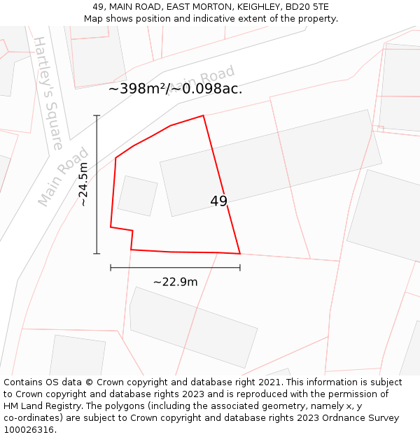 49, MAIN ROAD, EAST MORTON, KEIGHLEY, BD20 5TE: Plot and title map