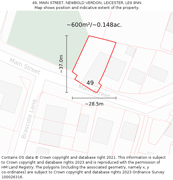 49, MAIN STREET, NEWBOLD VERDON, LEICESTER, LE9 9NN: Plot and title map
