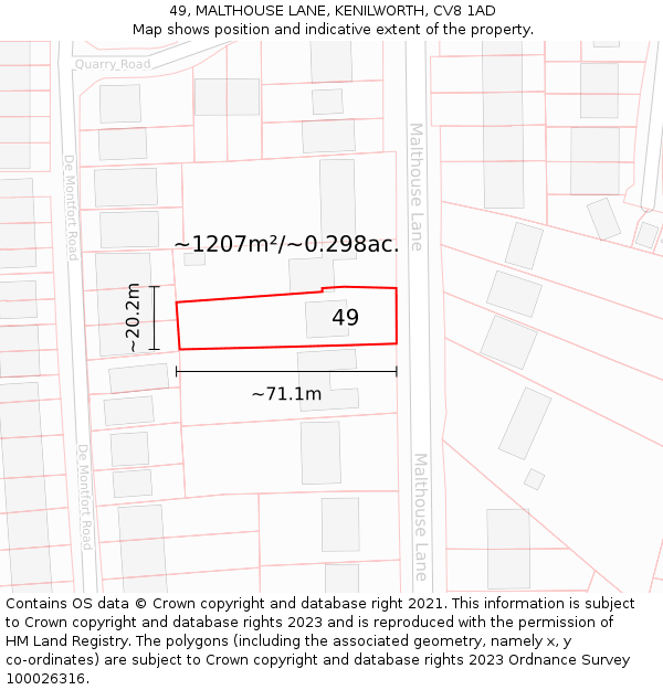 49, MALTHOUSE LANE, KENILWORTH, CV8 1AD: Plot and title map