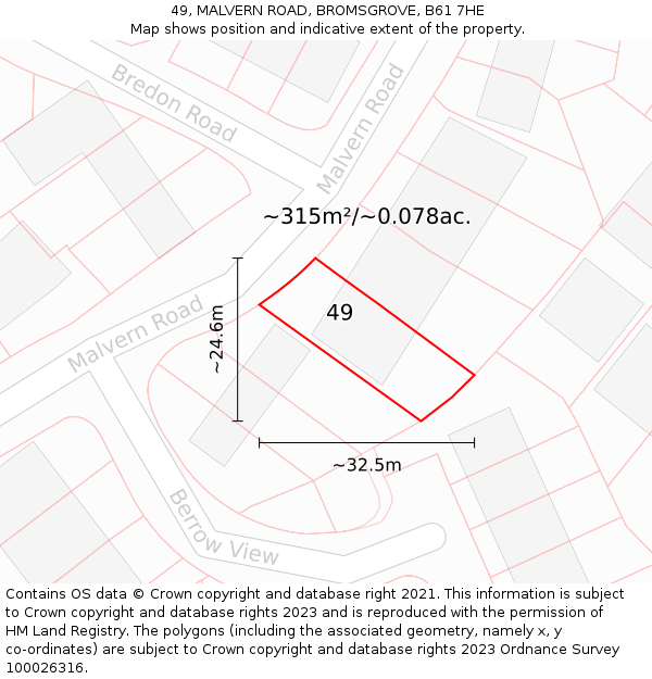 49, MALVERN ROAD, BROMSGROVE, B61 7HE: Plot and title map