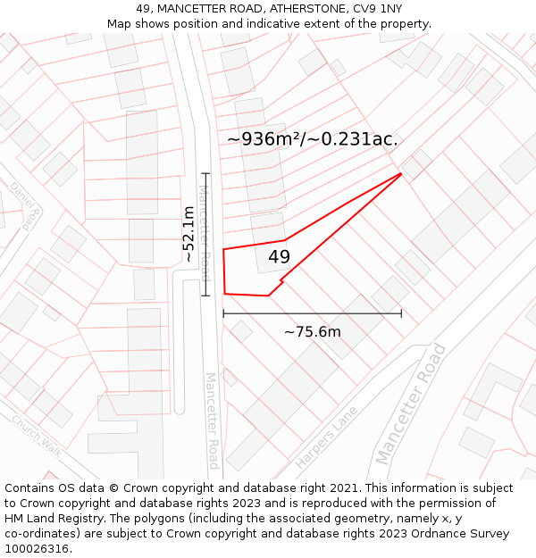 49, MANCETTER ROAD, ATHERSTONE, CV9 1NY: Plot and title map