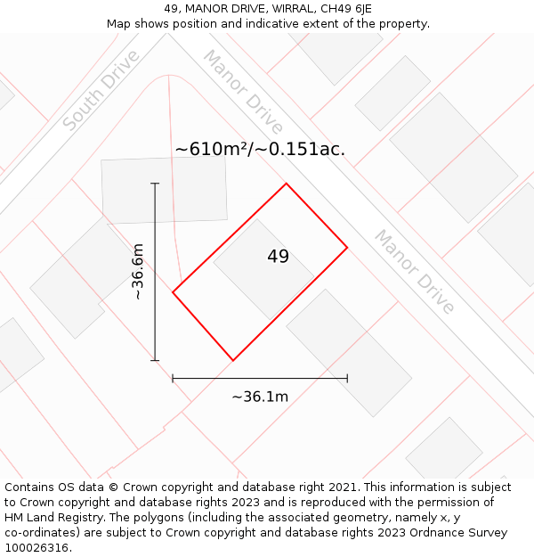 49, MANOR DRIVE, WIRRAL, CH49 6JE: Plot and title map