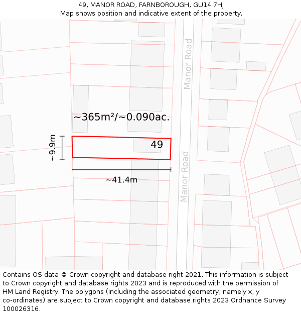 49, MANOR ROAD, FARNBOROUGH, GU14 7HJ: Plot and title map