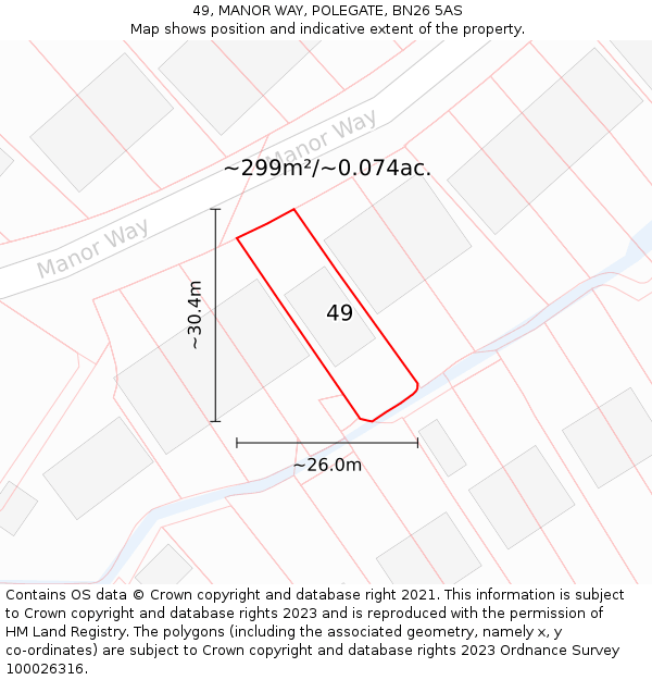 49, MANOR WAY, POLEGATE, BN26 5AS: Plot and title map