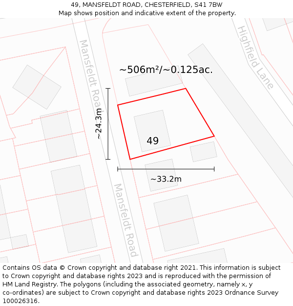 49, MANSFELDT ROAD, CHESTERFIELD, S41 7BW: Plot and title map