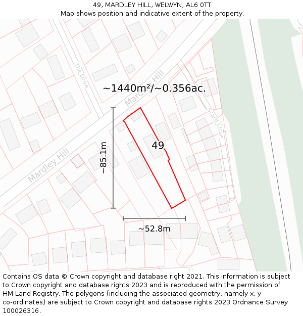 49, MARDLEY HILL, WELWYN, AL6 0TT: Plot and title map