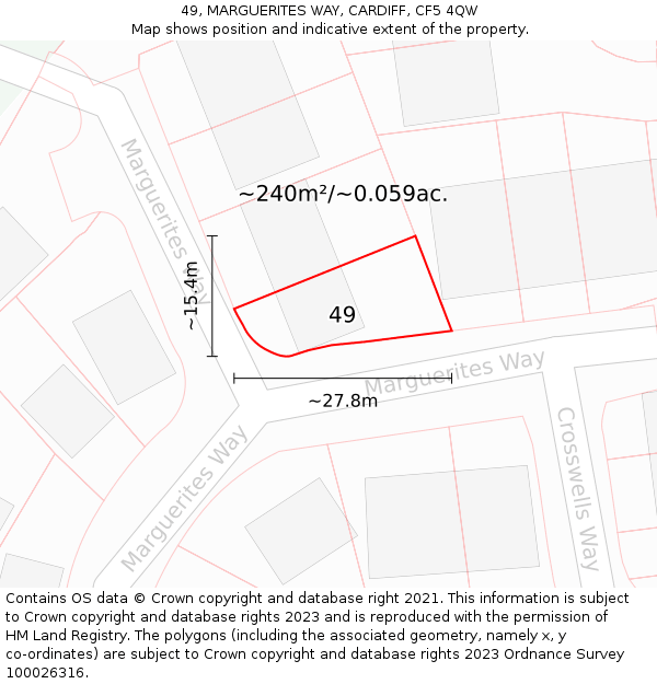 49, MARGUERITES WAY, CARDIFF, CF5 4QW: Plot and title map