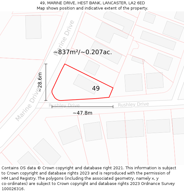 49, MARINE DRIVE, HEST BANK, LANCASTER, LA2 6ED: Plot and title map