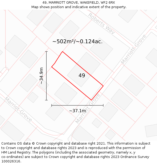 49, MARRIOTT GROVE, WAKEFIELD, WF2 6RX: Plot and title map