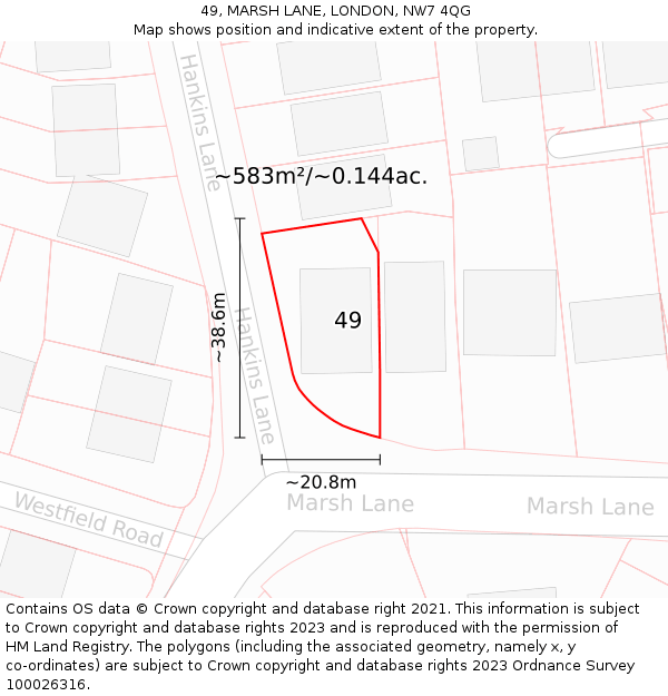 49, MARSH LANE, LONDON, NW7 4QG: Plot and title map