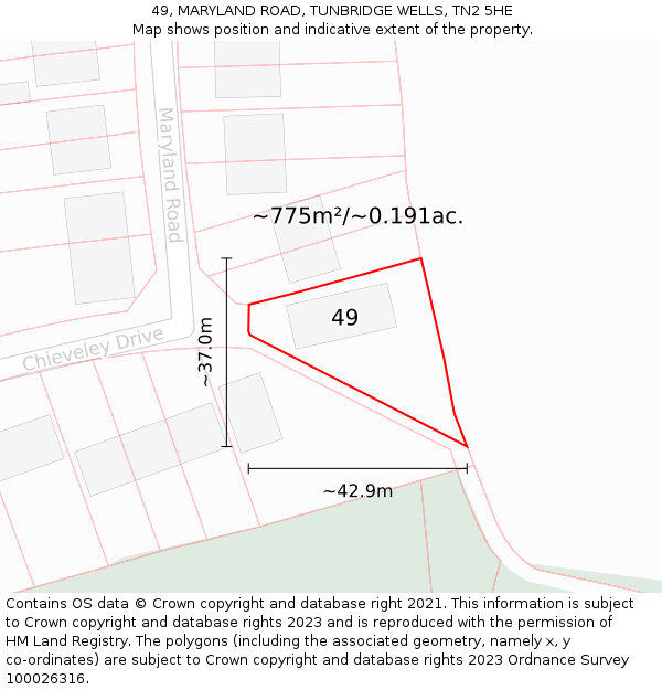 49, MARYLAND ROAD, TUNBRIDGE WELLS, TN2 5HE: Plot and title map