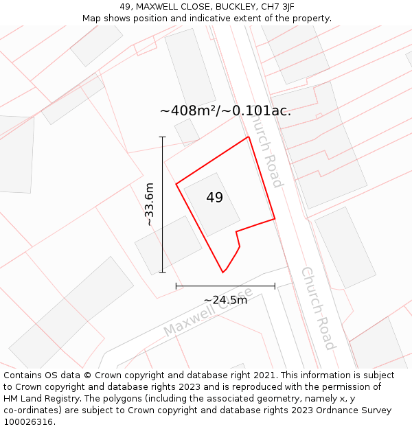 49, MAXWELL CLOSE, BUCKLEY, CH7 3JF: Plot and title map