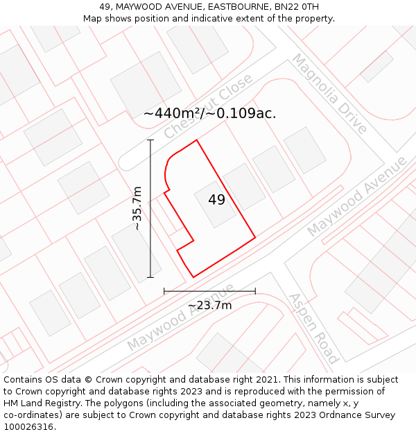 49, MAYWOOD AVENUE, EASTBOURNE, BN22 0TH: Plot and title map