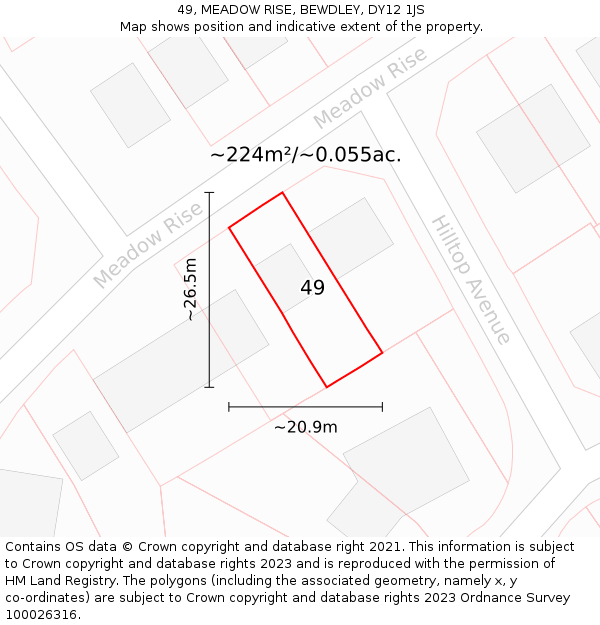 49, MEADOW RISE, BEWDLEY, DY12 1JS: Plot and title map