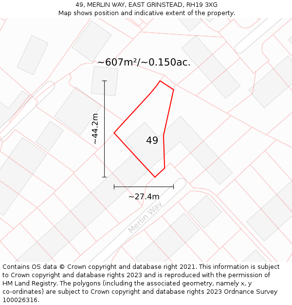 49, MERLIN WAY, EAST GRINSTEAD, RH19 3XG: Plot and title map