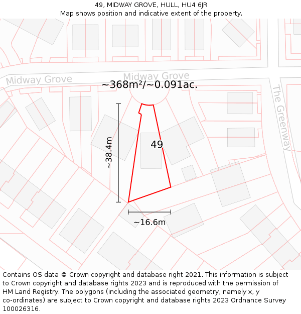 49, MIDWAY GROVE, HULL, HU4 6JR: Plot and title map