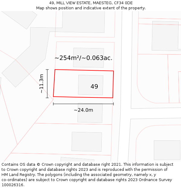 49, MILL VIEW ESTATE, MAESTEG, CF34 0DE: Plot and title map