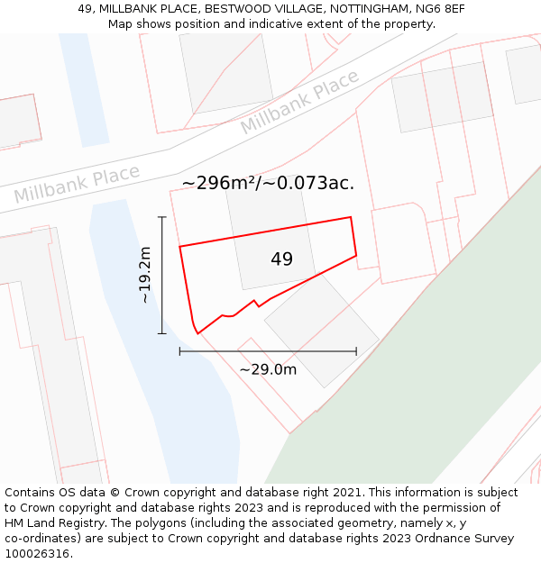 49, MILLBANK PLACE, BESTWOOD VILLAGE, NOTTINGHAM, NG6 8EF: Plot and title map