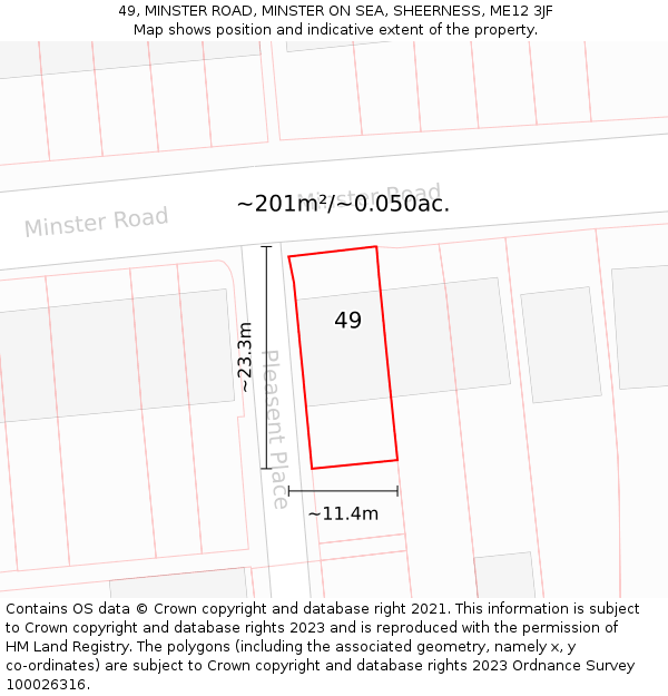 49, MINSTER ROAD, MINSTER ON SEA, SHEERNESS, ME12 3JF: Plot and title map