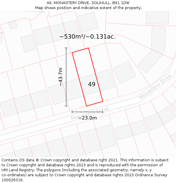 49, MONASTERY DRIVE, SOLIHULL, B91 1DW: Plot and title map