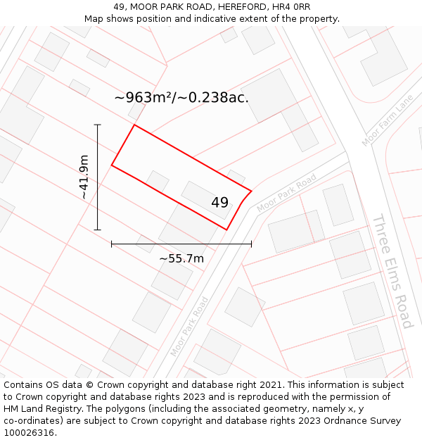 49, MOOR PARK ROAD, HEREFORD, HR4 0RR: Plot and title map