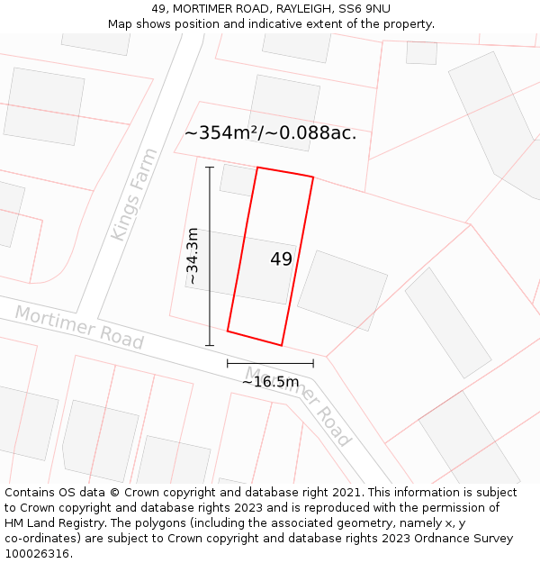 49, MORTIMER ROAD, RAYLEIGH, SS6 9NU: Plot and title map