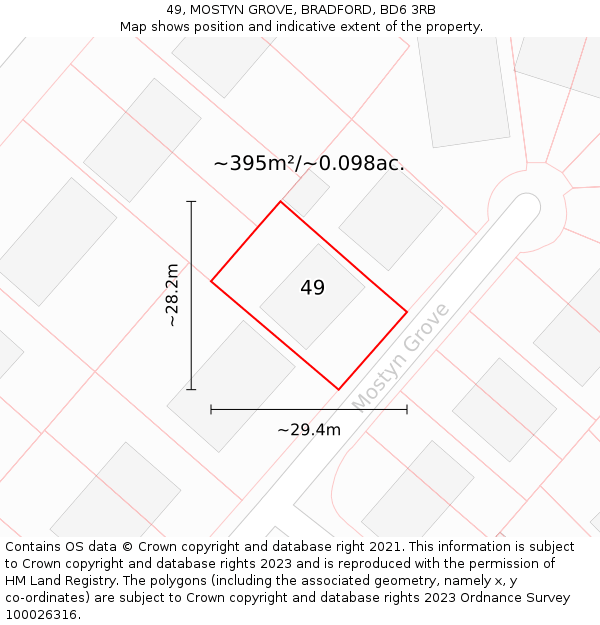 49, MOSTYN GROVE, BRADFORD, BD6 3RB: Plot and title map