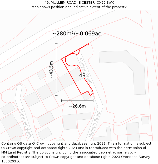 49, MULLEIN ROAD, BICESTER, OX26 3WX: Plot and title map