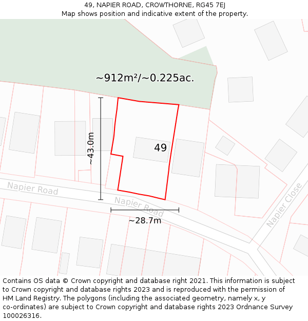 49, NAPIER ROAD, CROWTHORNE, RG45 7EJ: Plot and title map
