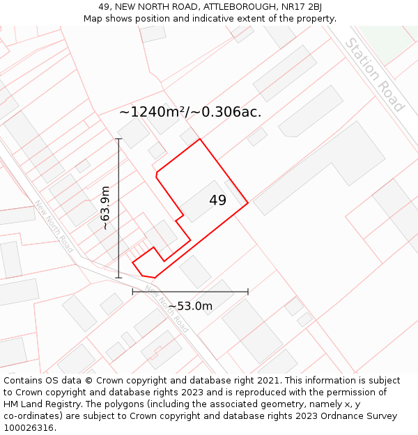 49, NEW NORTH ROAD, ATTLEBOROUGH, NR17 2BJ: Plot and title map