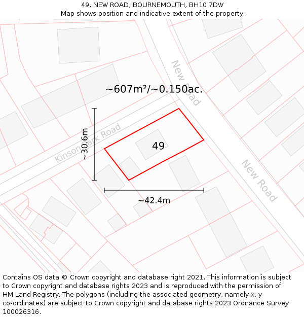 49, NEW ROAD, BOURNEMOUTH, BH10 7DW: Plot and title map