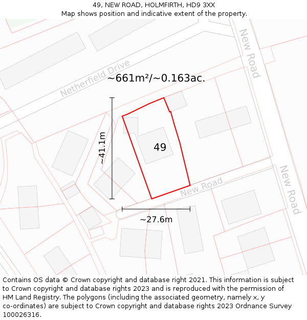 49, NEW ROAD, HOLMFIRTH, HD9 3XX: Plot and title map
