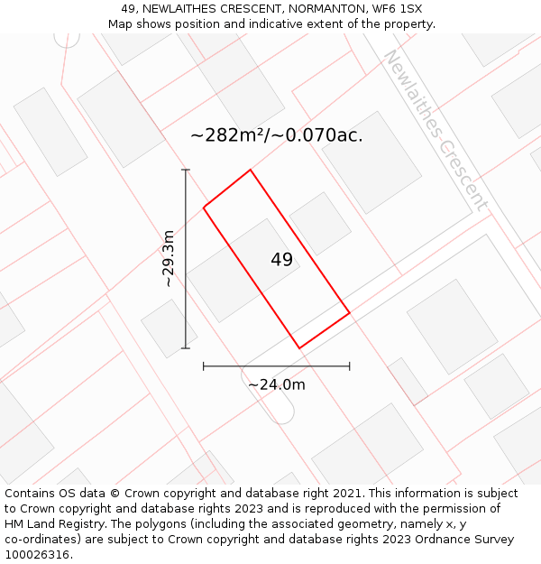 49, NEWLAITHES CRESCENT, NORMANTON, WF6 1SX: Plot and title map