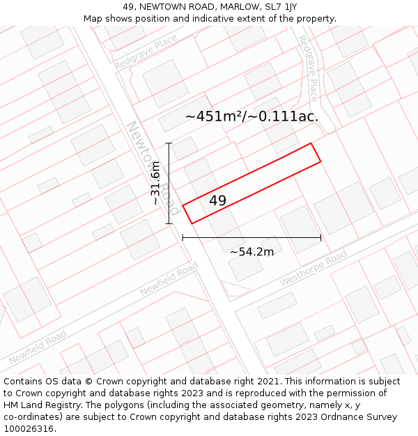 49, NEWTOWN ROAD, MARLOW, SL7 1JY: Plot and title map