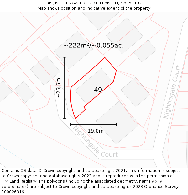 49, NIGHTINGALE COURT, LLANELLI, SA15 1HU: Plot and title map