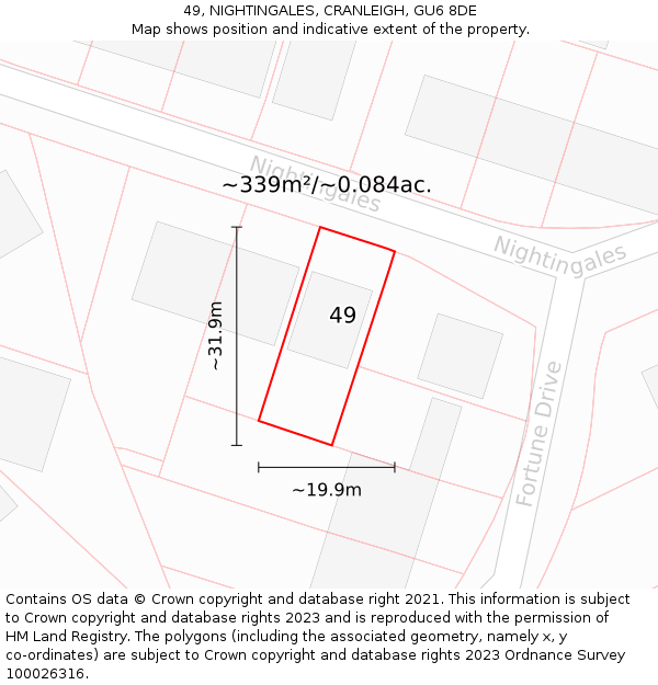 49, NIGHTINGALES, CRANLEIGH, GU6 8DE: Plot and title map