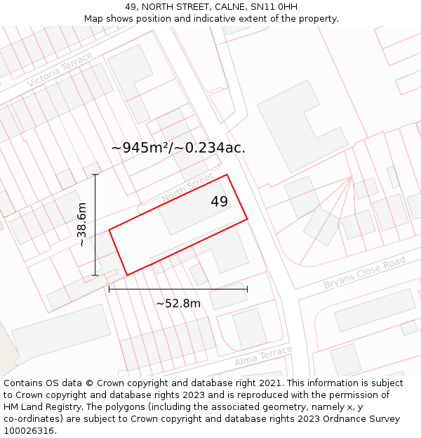 49, NORTH STREET, CALNE, SN11 0HH: Plot and title map