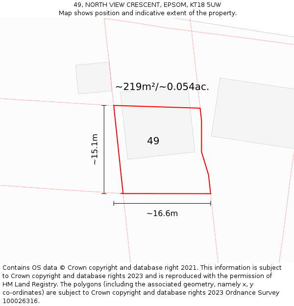 49, NORTH VIEW CRESCENT, EPSOM, KT18 5UW: Plot and title map