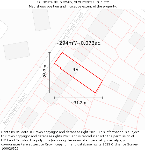 49, NORTHFIELD ROAD, GLOUCESTER, GL4 6TY: Plot and title map