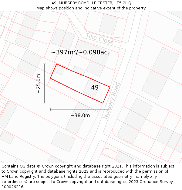 49, NURSERY ROAD, LEICESTER, LE5 2HQ: Plot and title map