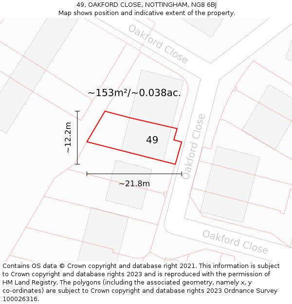 49, OAKFORD CLOSE, NOTTINGHAM, NG8 6BJ: Plot and title map