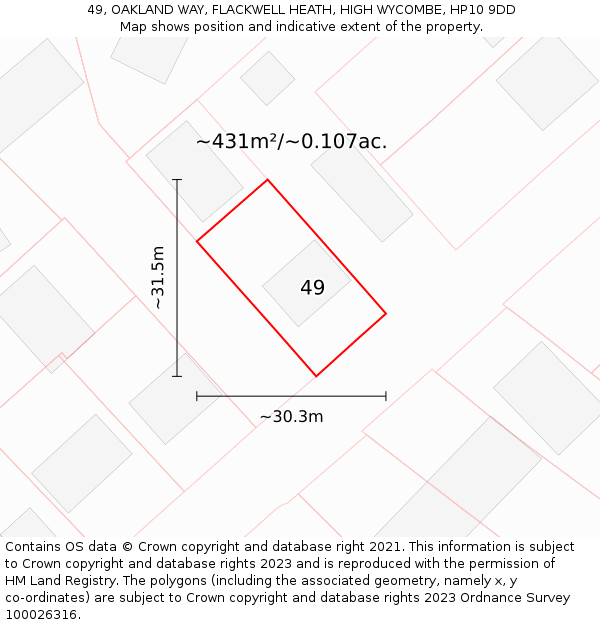 49, OAKLAND WAY, FLACKWELL HEATH, HIGH WYCOMBE, HP10 9DD: Plot and title map