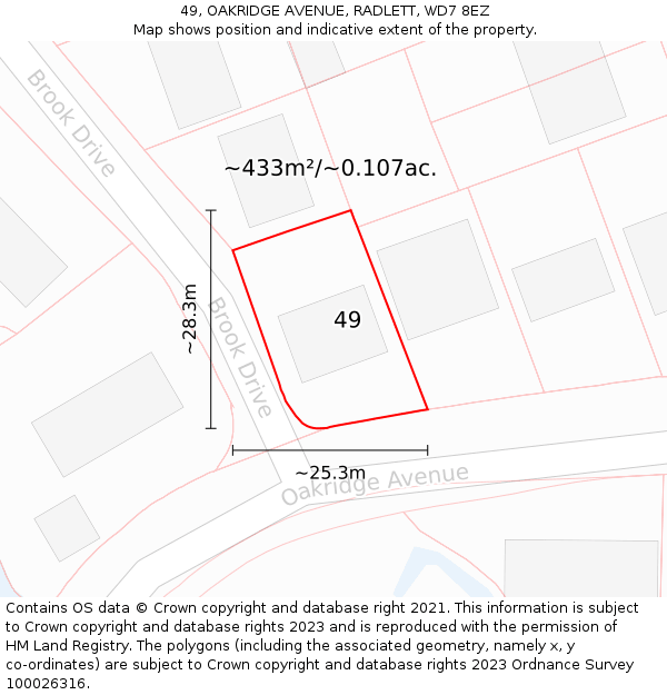 49, OAKRIDGE AVENUE, RADLETT, WD7 8EZ: Plot and title map