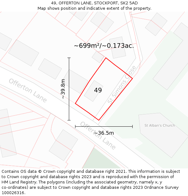49, OFFERTON LANE, STOCKPORT, SK2 5AD: Plot and title map