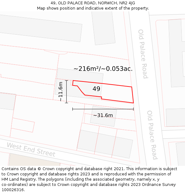49, OLD PALACE ROAD, NORWICH, NR2 4JG: Plot and title map