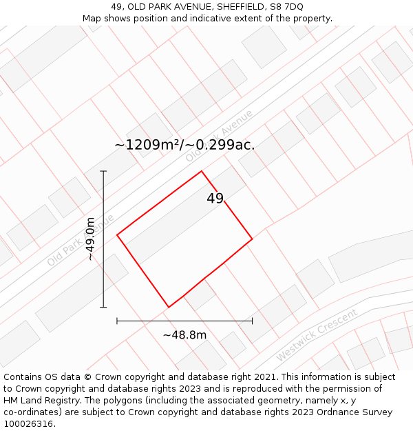 49, OLD PARK AVENUE, SHEFFIELD, S8 7DQ: Plot and title map