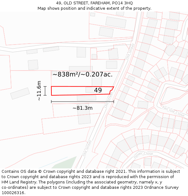 49, OLD STREET, FAREHAM, PO14 3HQ: Plot and title map